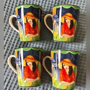 Sango Cafe Paris Vintage Mug Set with Red and Blue Accents